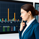 A calm, focused professional, gender-neutral, contemplating a complex financial chart displayed on a large digital screen within a bright, modern, and minimalist office. The individual's expression is thoughtful and composed, embodying strategic decision-making. They are fully clothed in a modest business suit, appropriate attire, professional dress, with perfect anatomy, well-formed hands, proper finger count, and natural body proportions in a natural pose. High-quality professional photography, detailed, safe for work, appropriate content, family-friendly.