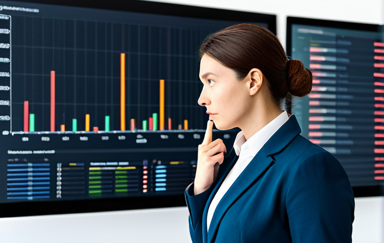 A calm, focused professional, gender-neutral, contemplating a complex financial chart displayed on a large digital screen within a bright, modern, and minimalist office. The individual's expression is thoughtful and composed, embodying strategic decision-making. They are fully clothed in a modest business suit, appropriate attire, professional dress, with perfect anatomy, well-formed hands, proper finger count, and natural body proportions in a natural pose. High-quality professional photography, detailed, safe for work, appropriate content, family-friendly.